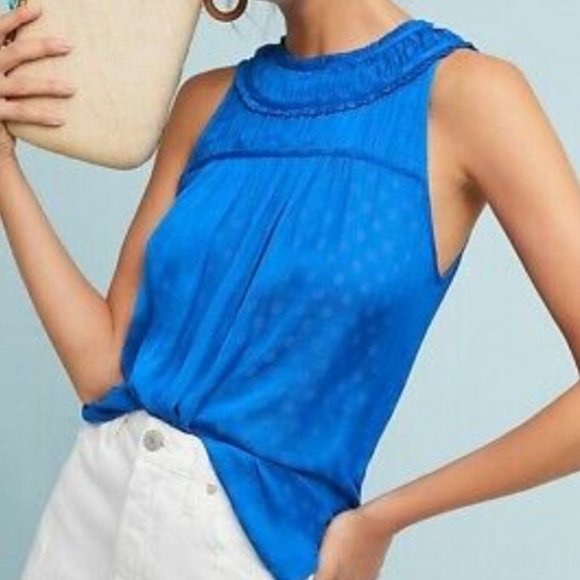 Anthropologie Tops - Anthropologie Maeve blue dotted jacquard top
